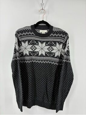 Aspen 5% Wool Blend Men's Black & Gray Fair Isle Crewneck Sweater